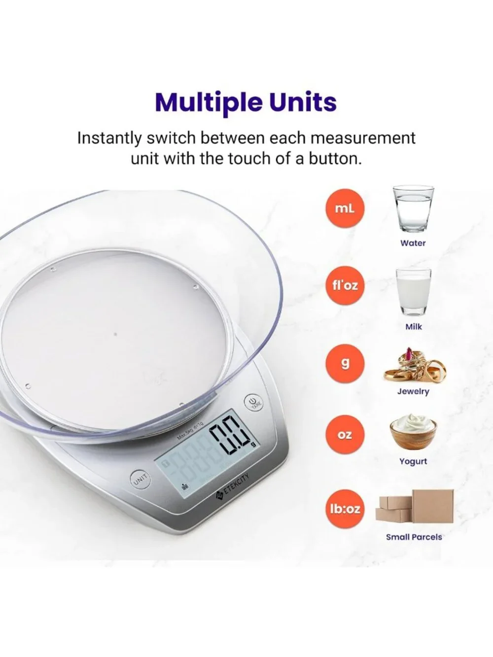 Digital Kitchen Scale with Removable Bowl, 11lb Capacity for Baking & Meal Prep